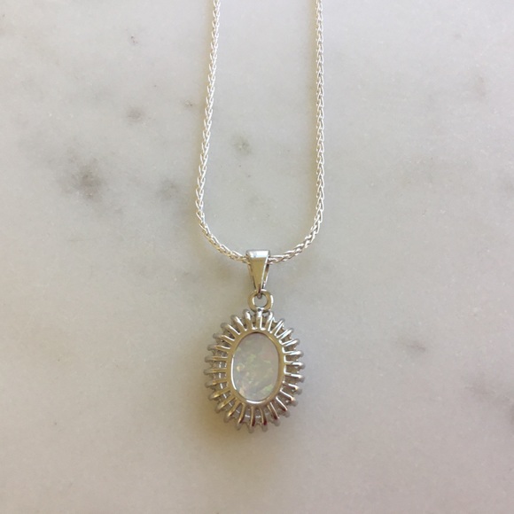 Sterling Silver White Lab Opal & Cz's Necklace - Picture 13 of 15